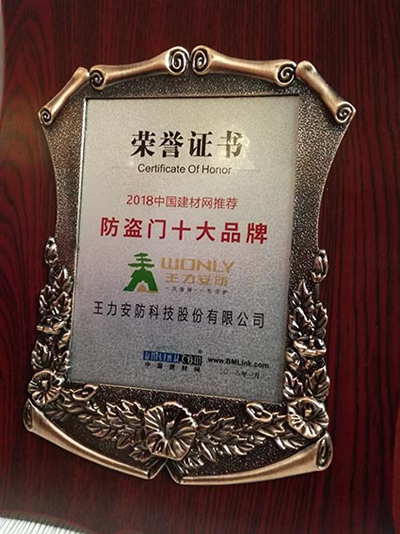 品牌榮譽|王力、能誠安全門再獲“防盜門十大品牌”
